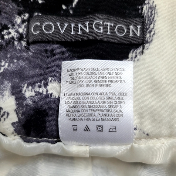 Covington black & white floral skirt, size 12, fitted w/ zipper, black stiching - Picture 7 of 9